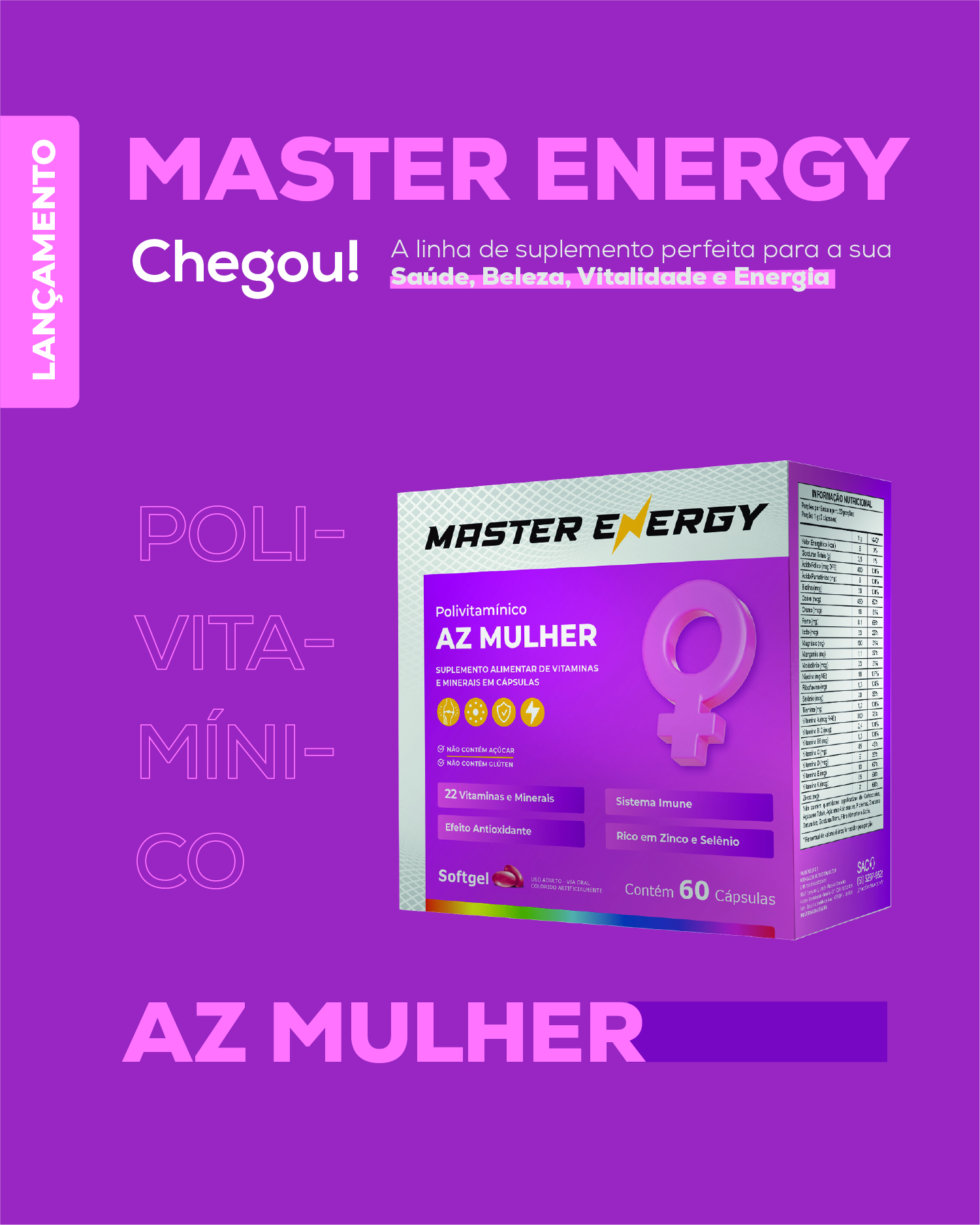 MASTER ENERGY AZ MULHER 60 CÁPSULAS SOFTGEL