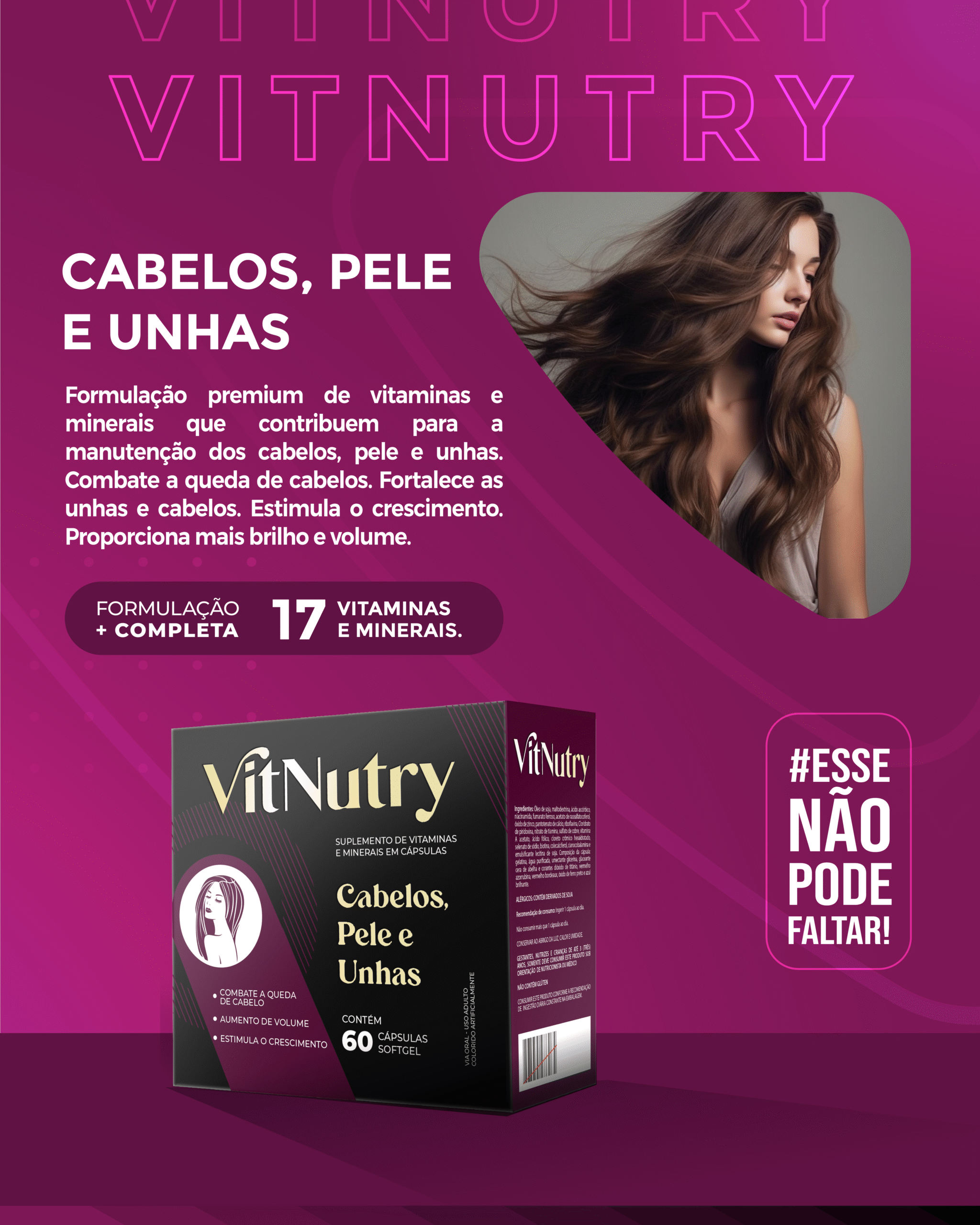 VITNUTRY CABELOS PELE E UNHAS 60 CAPSULAS SOFTGEL