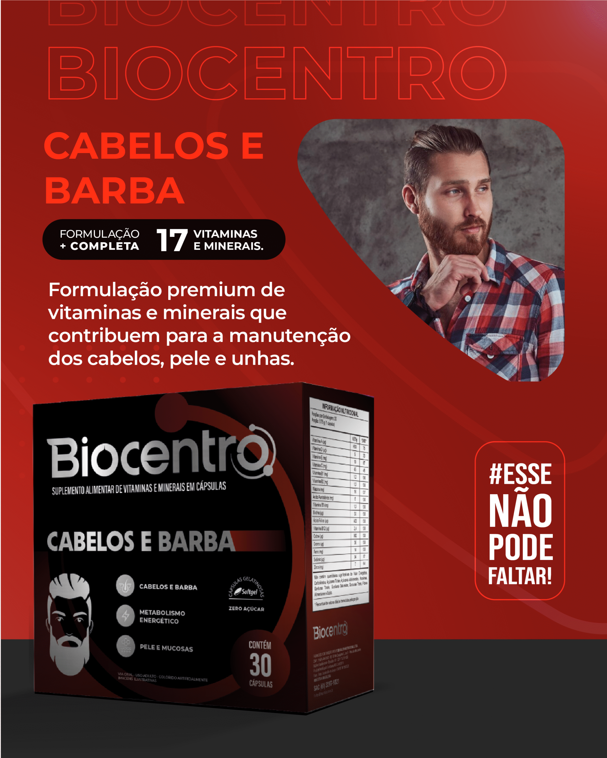 BIOCENTRO CABELOS E BARBA 30 CAPS SOFTGEL