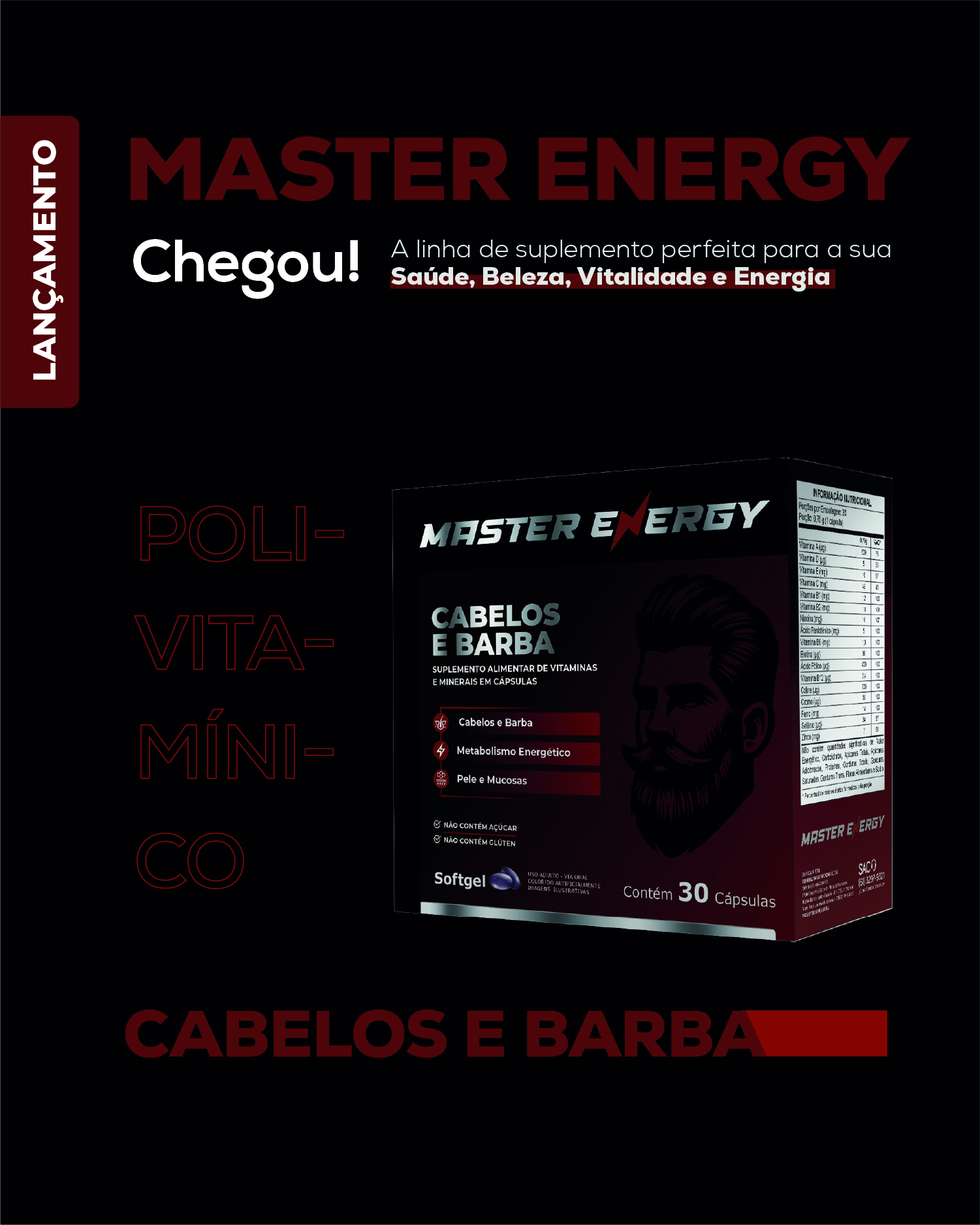 MASTER ENERGY CABELO E BARBA 30 CÁPSULAS SOFTGEL