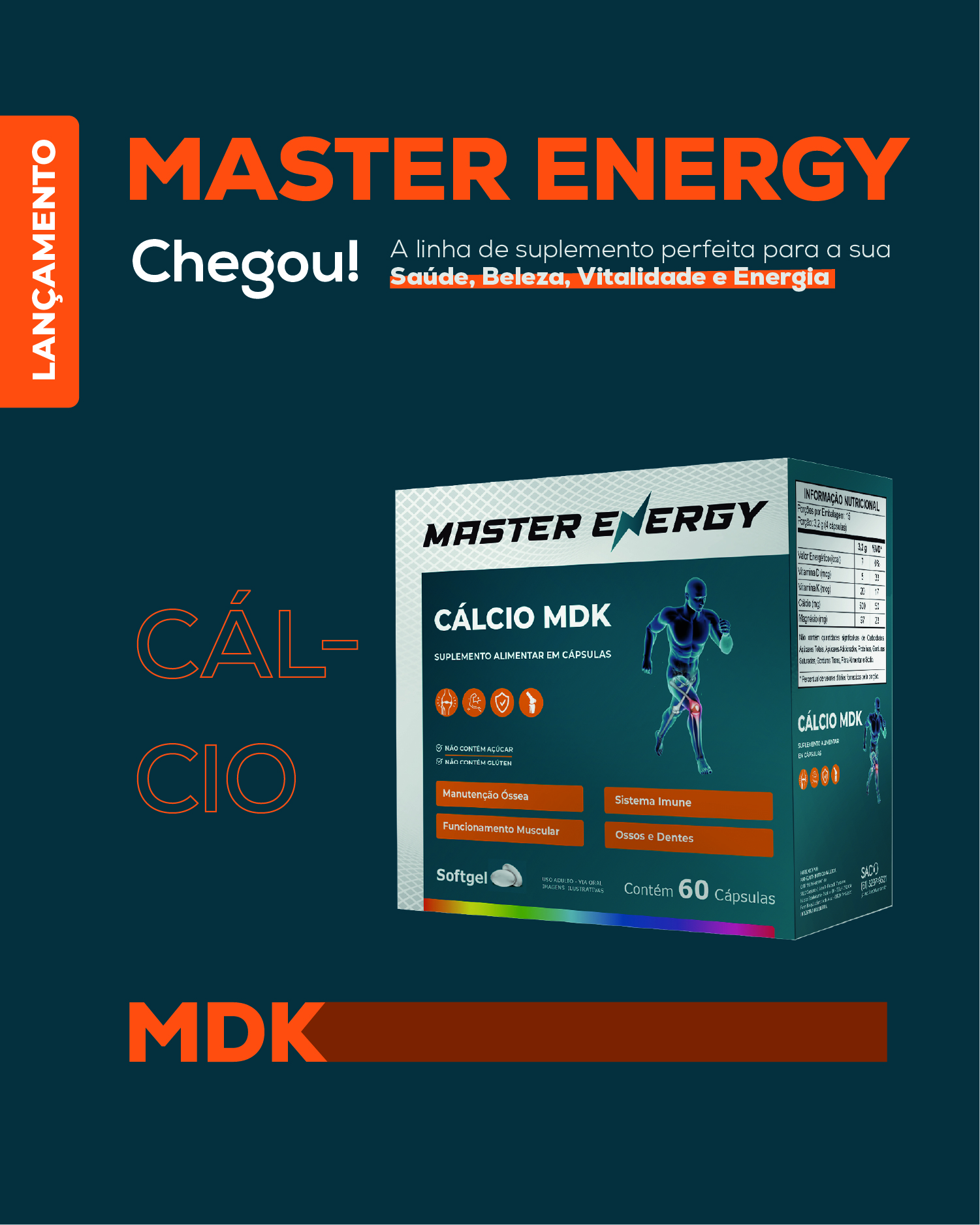 MASTER ENERGY CÁLCIO MDK 60 CÁPSULAS SOFTGEL