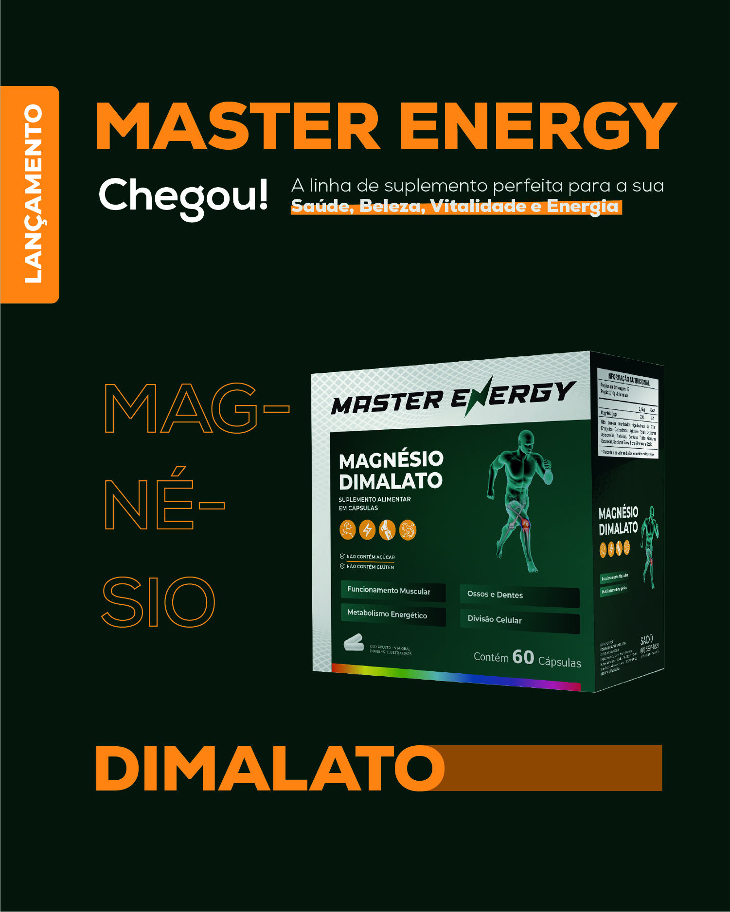 MASTER ENERGY MAGNÉSIO DIMALATO 60 CÁPSULAS