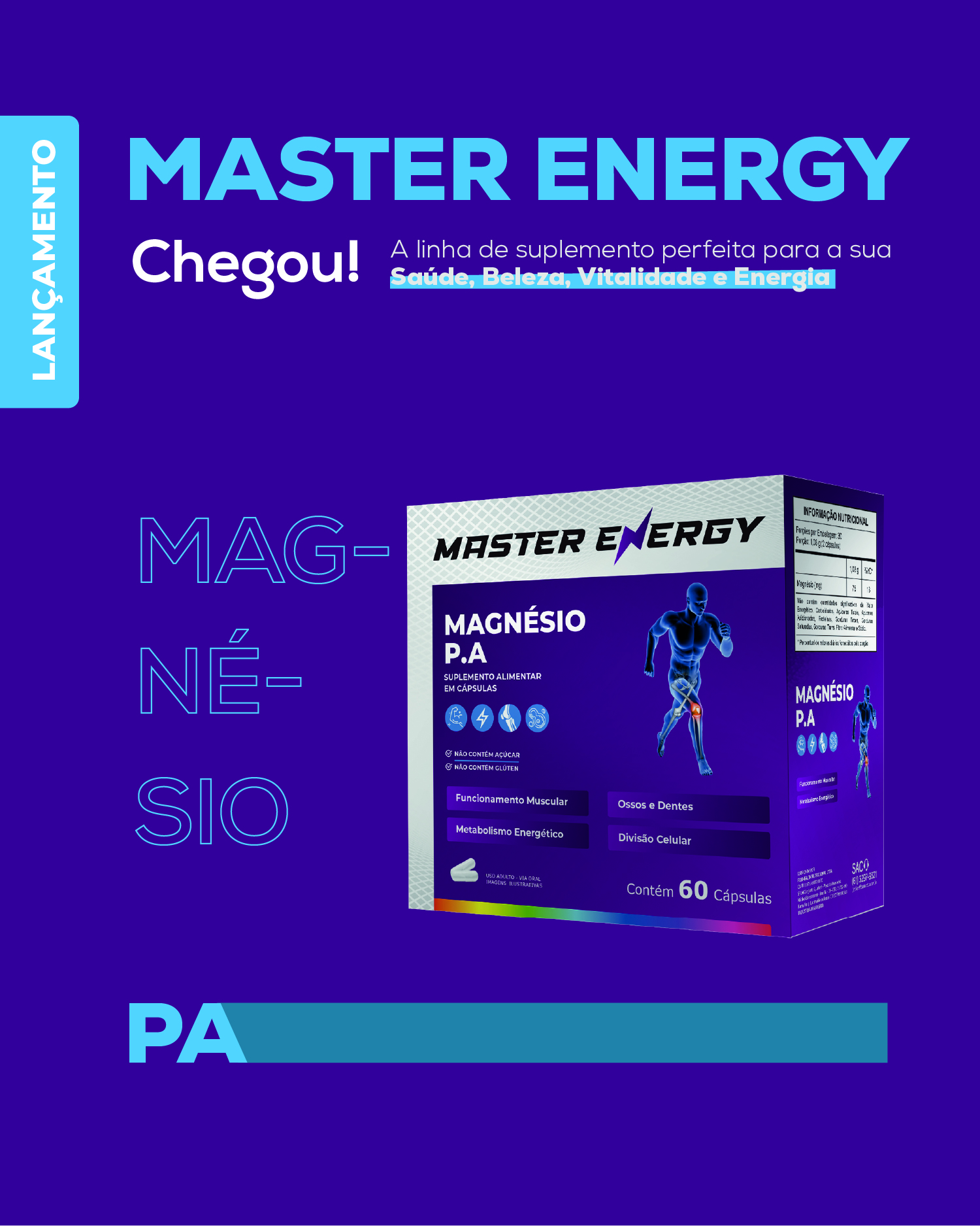 MASTER ENERGY MAGNÉSIO P.A. 60 CÁPSULAS